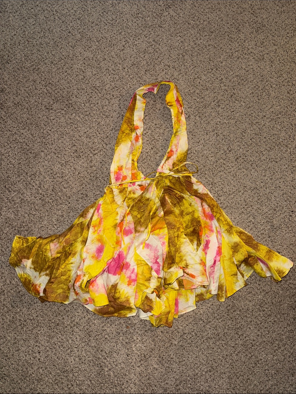 Zara Yellow and Pink Floral Halter Mini Dress Size Medium